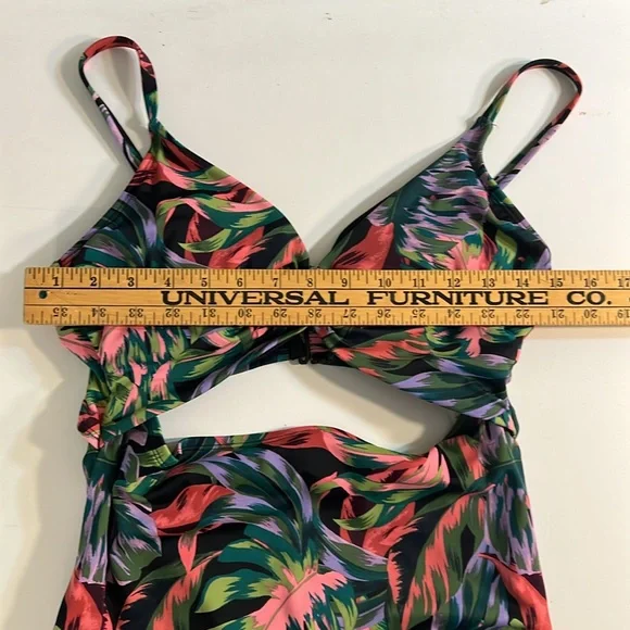 Time & Tru One Piece Swim Suit Black, Purple, Pink, green Floral print Sz 12-14 - Picture 5 of 8